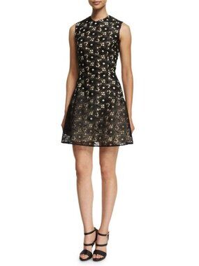 Victoria Beckham Sleeveless High-Neck Floral-Lace Dress Black / Size 4